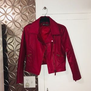 Zara Faux Red Leather Jacket